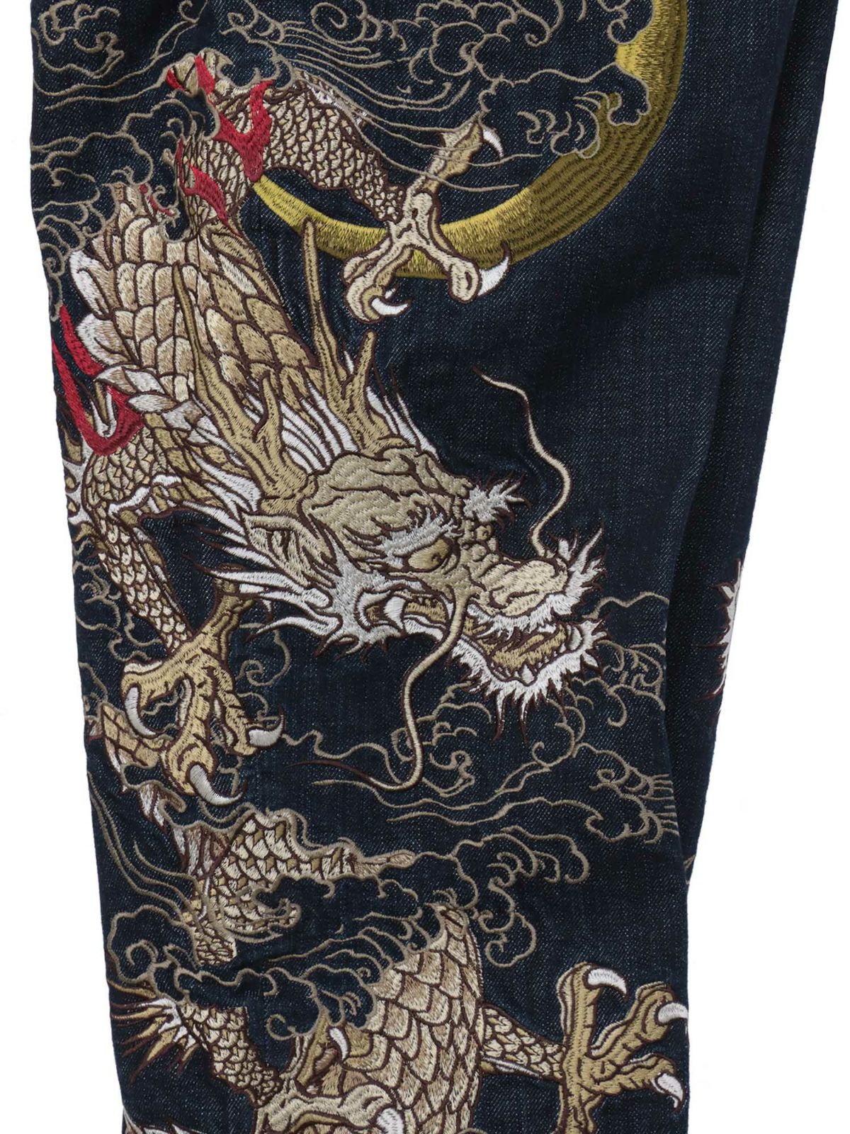 【絡繰魂・粋】“月光双龍”総刺繍デニムパンツ