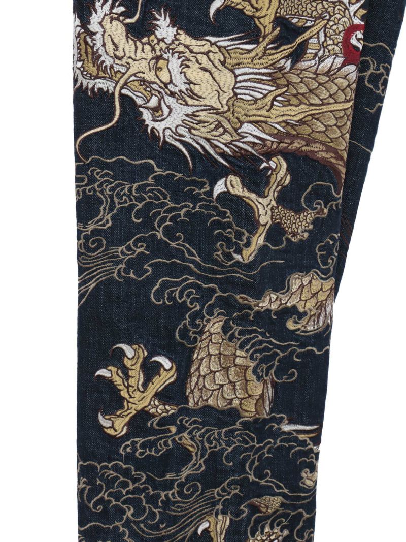 【絡繰魂・粋】“月光双龍”総刺繍デニムパンツ