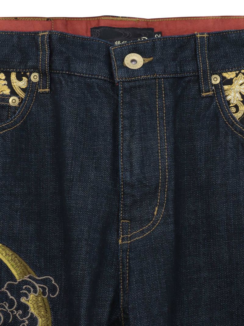 【絡繰魂・粋】“月光双龍”総刺繍デニムパンツ