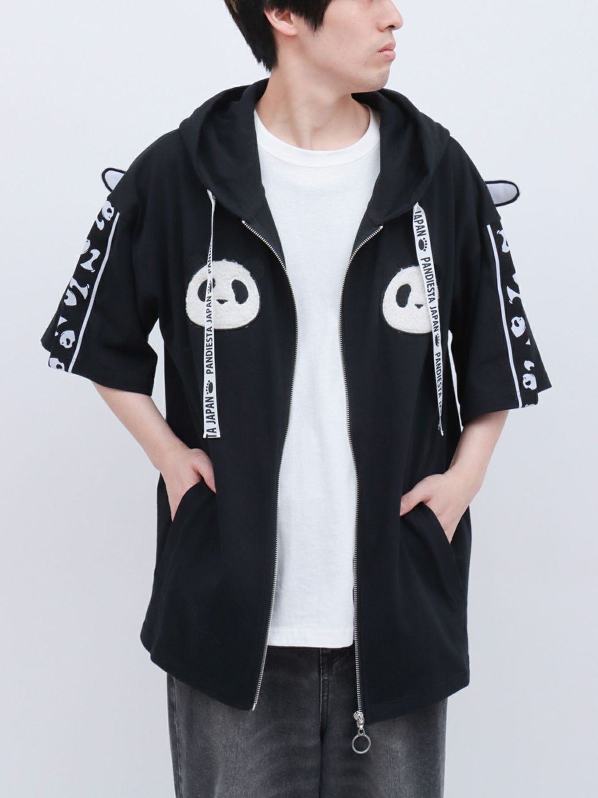 【PANDIESTA JAPAN】“夏のリアル天使の羽根付きパンダさん”BIGシルエット半袖ZIPパーカー