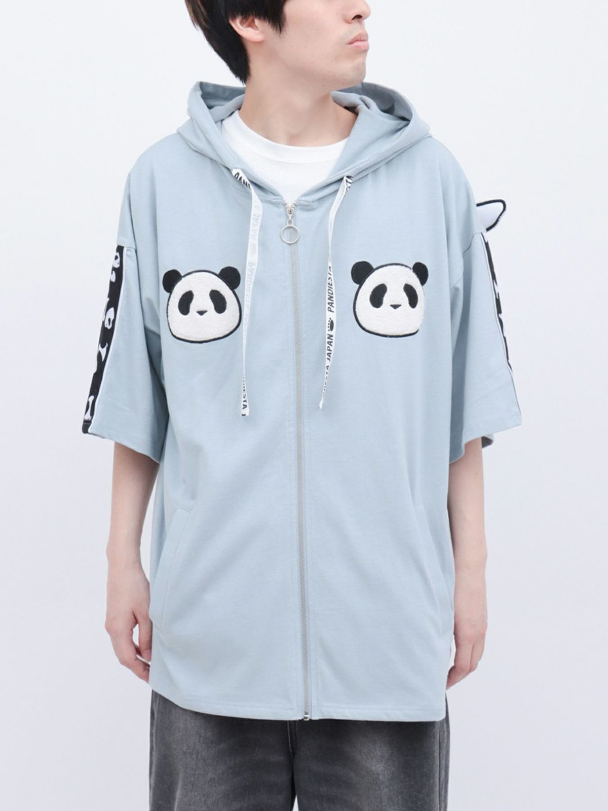 【PANDIESTA JAPAN】“夏のリアル天使の羽根付きパンダさん”BIGシルエット半袖ZIPパーカー