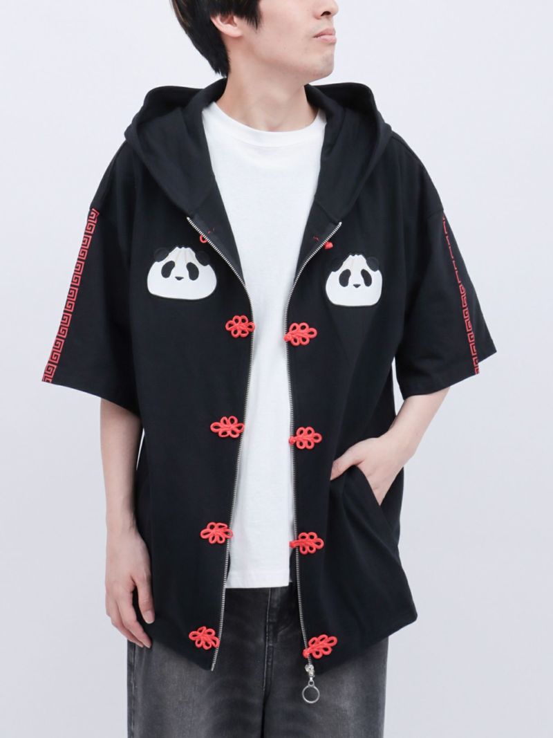 【PANDIESTA JAPAN】“中華屋パンダさん”BIGシルエット半袖ZIPパーカー