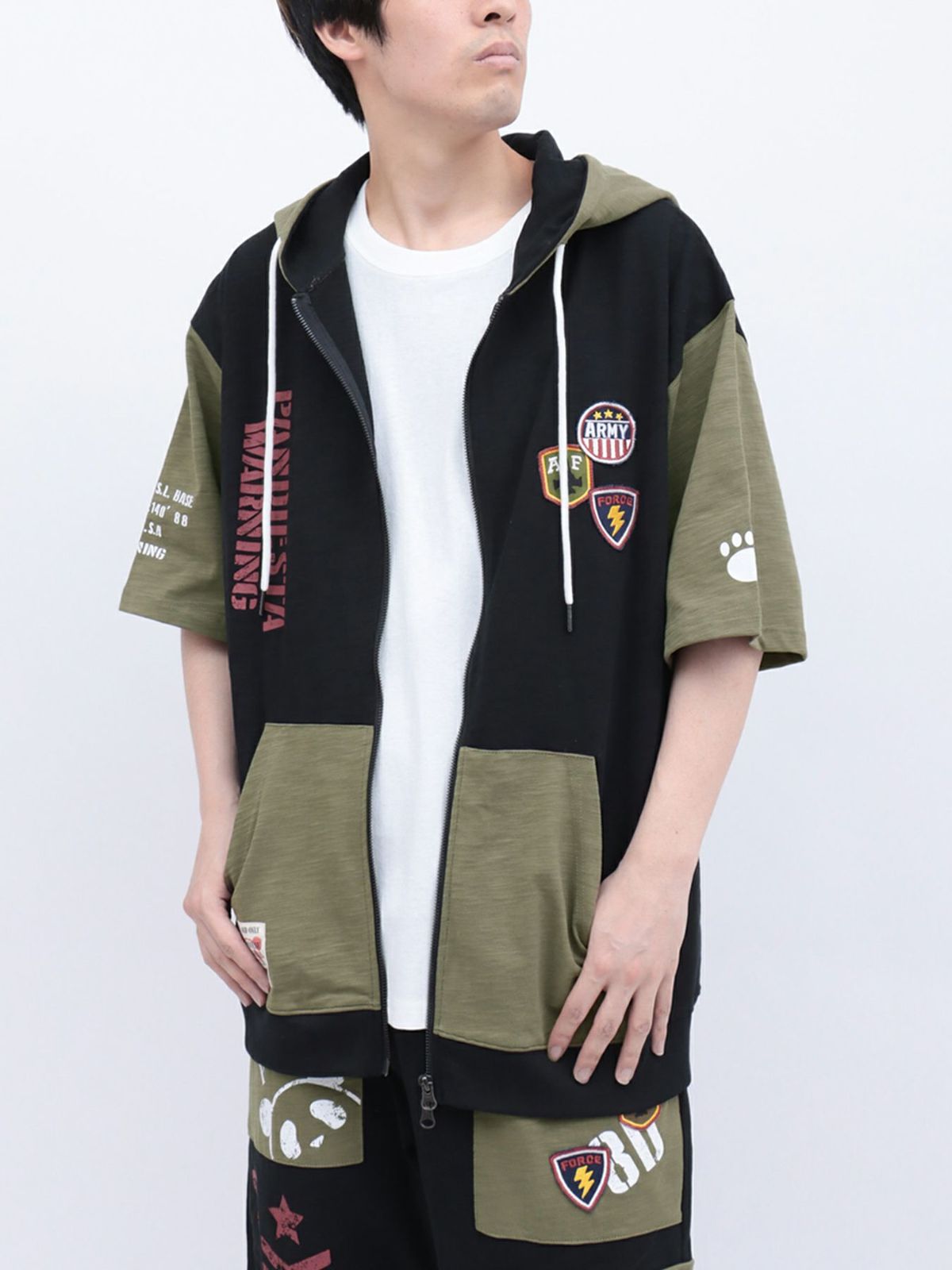 【PANDIESTA JAPAN】ミリタリー切替 半袖ZIPパーカー