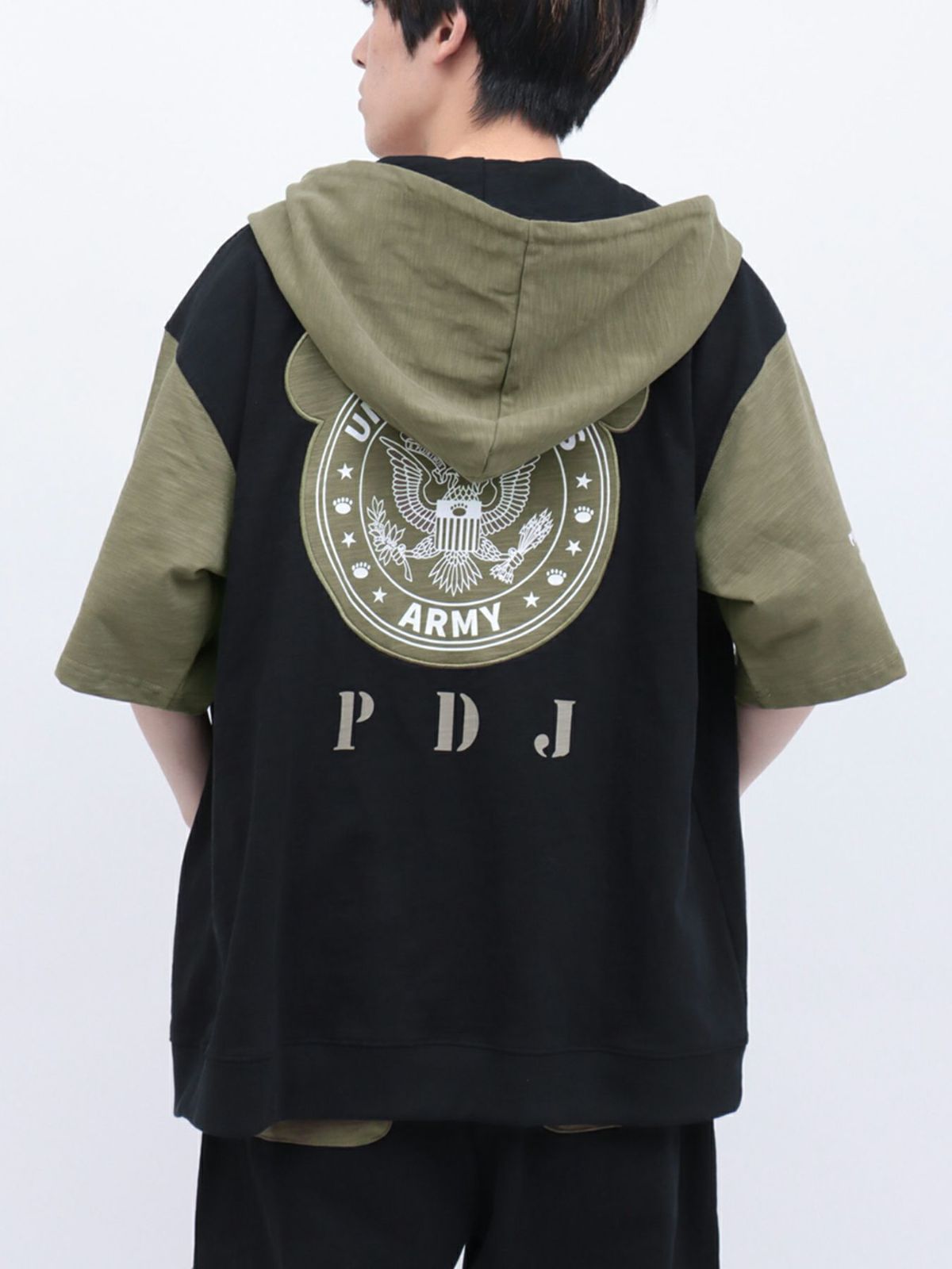 【PANDIESTA JAPAN】ミリタリー切替 半袖ZIPパーカー