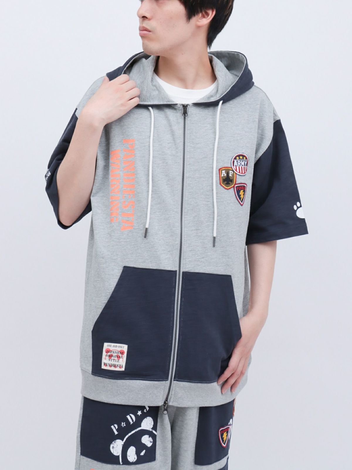 【PANDIESTA JAPAN】ミリタリー切替 半袖ZIPパーカー