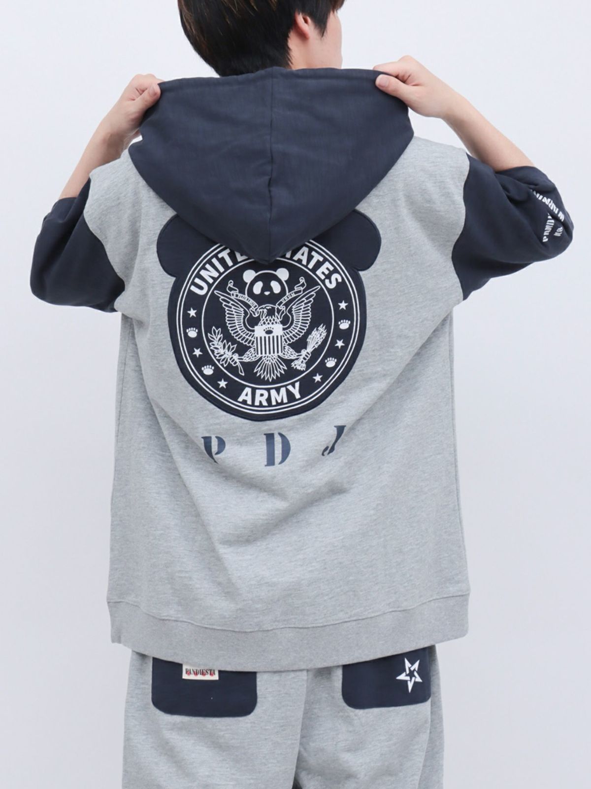 【PANDIESTA JAPAN】ミリタリー切替 半袖ZIPパーカー