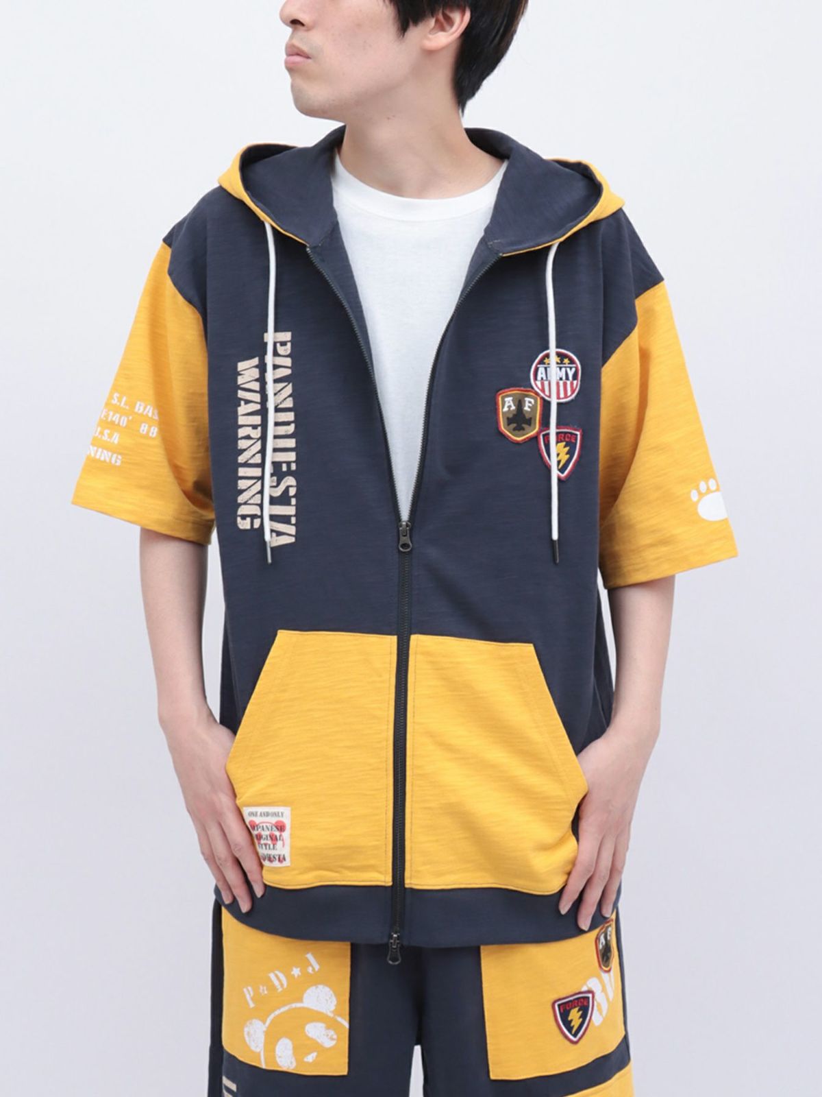 【PANDIESTA JAPAN】ミリタリー切替 半袖ZIPパーカー