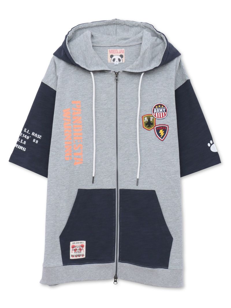 【PANDIESTA JAPAN】ミリタリー切替 半袖ZIPパーカー