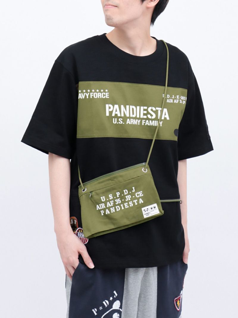 【PANDIESTA JAPAN】サコッシュ風ポケット付き ツイル切替Tシャツ