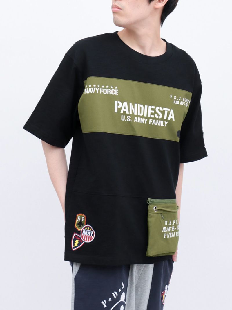 【PANDIESTA JAPAN】サコッシュ風ポケット付き ツイル切替Tシャツ