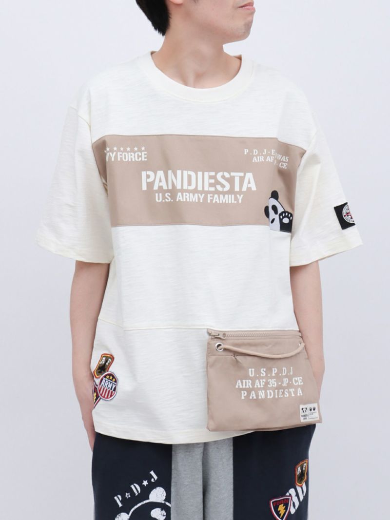 【PANDIESTA JAPAN】サコッシュ風ポケット付き ツイル切替Tシャツ