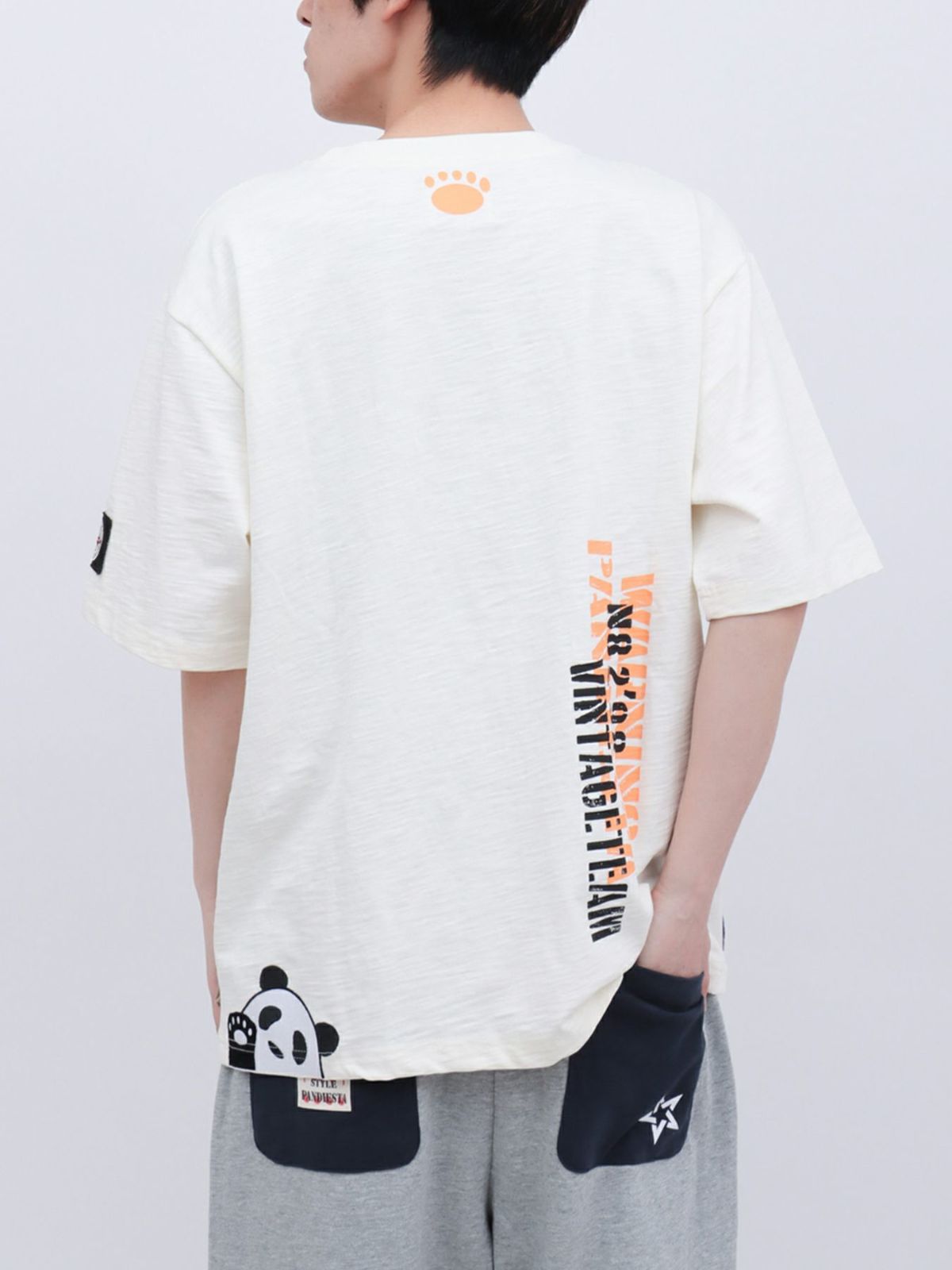 【PANDIESTA JAPAN】サコッシュ風ポケット付き ツイル切替Tシャツ