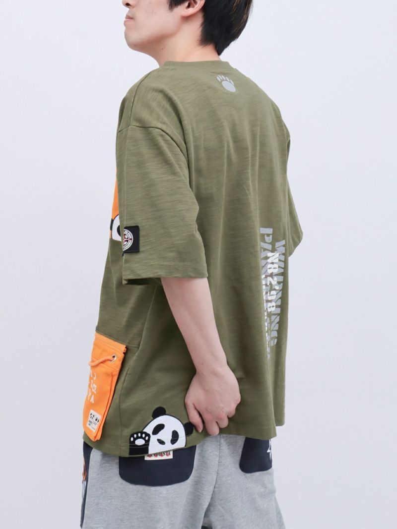 【PANDIESTA JAPAN】サコッシュ風ポケット付き ツイル切替Tシャツ
