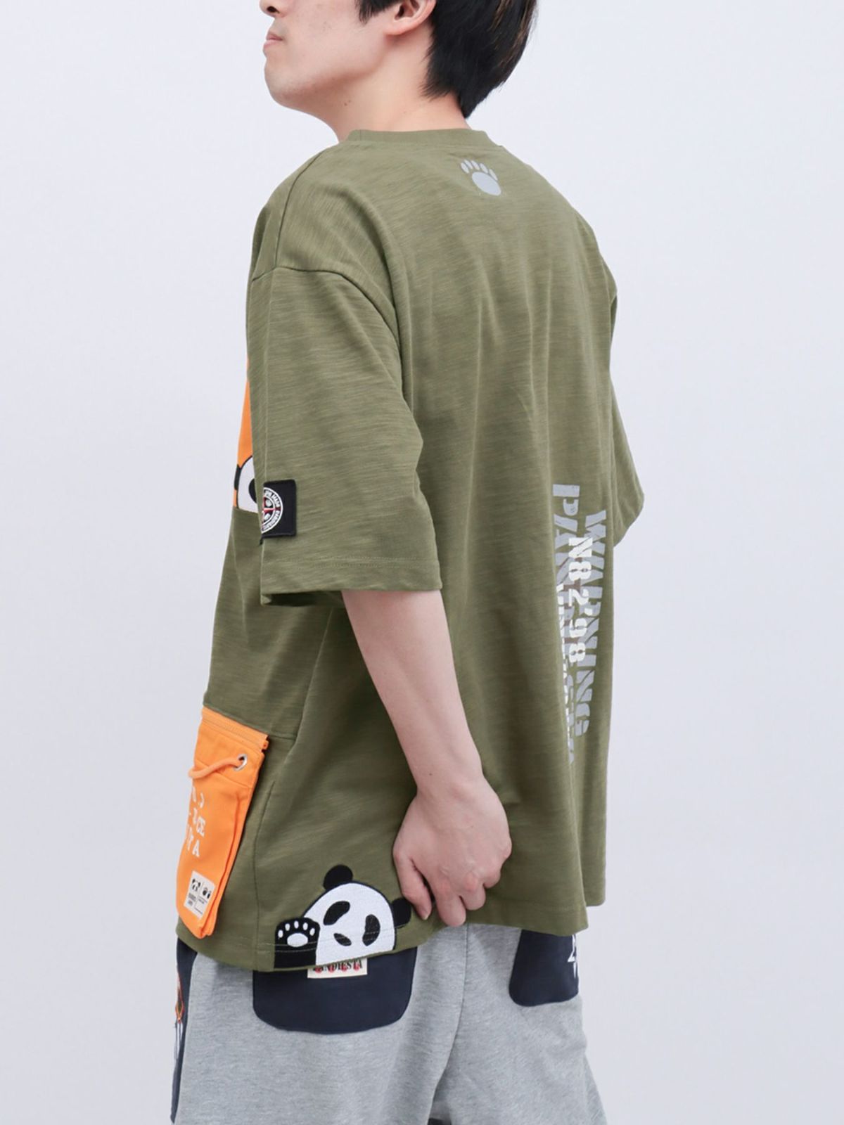 【PANDIESTA JAPAN】サコッシュ風ポケット付き ツイル切替Tシャツ