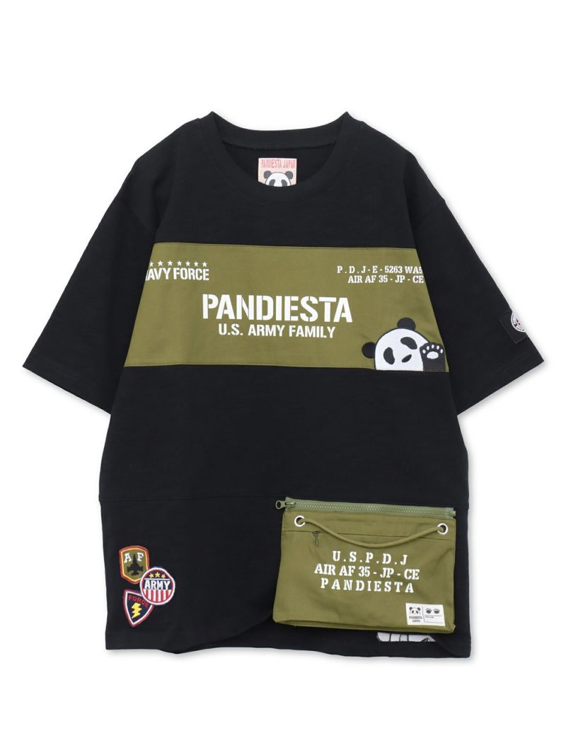 【PANDIESTA JAPAN】サコッシュ風ポケット付き ツイル切替Tシャツ