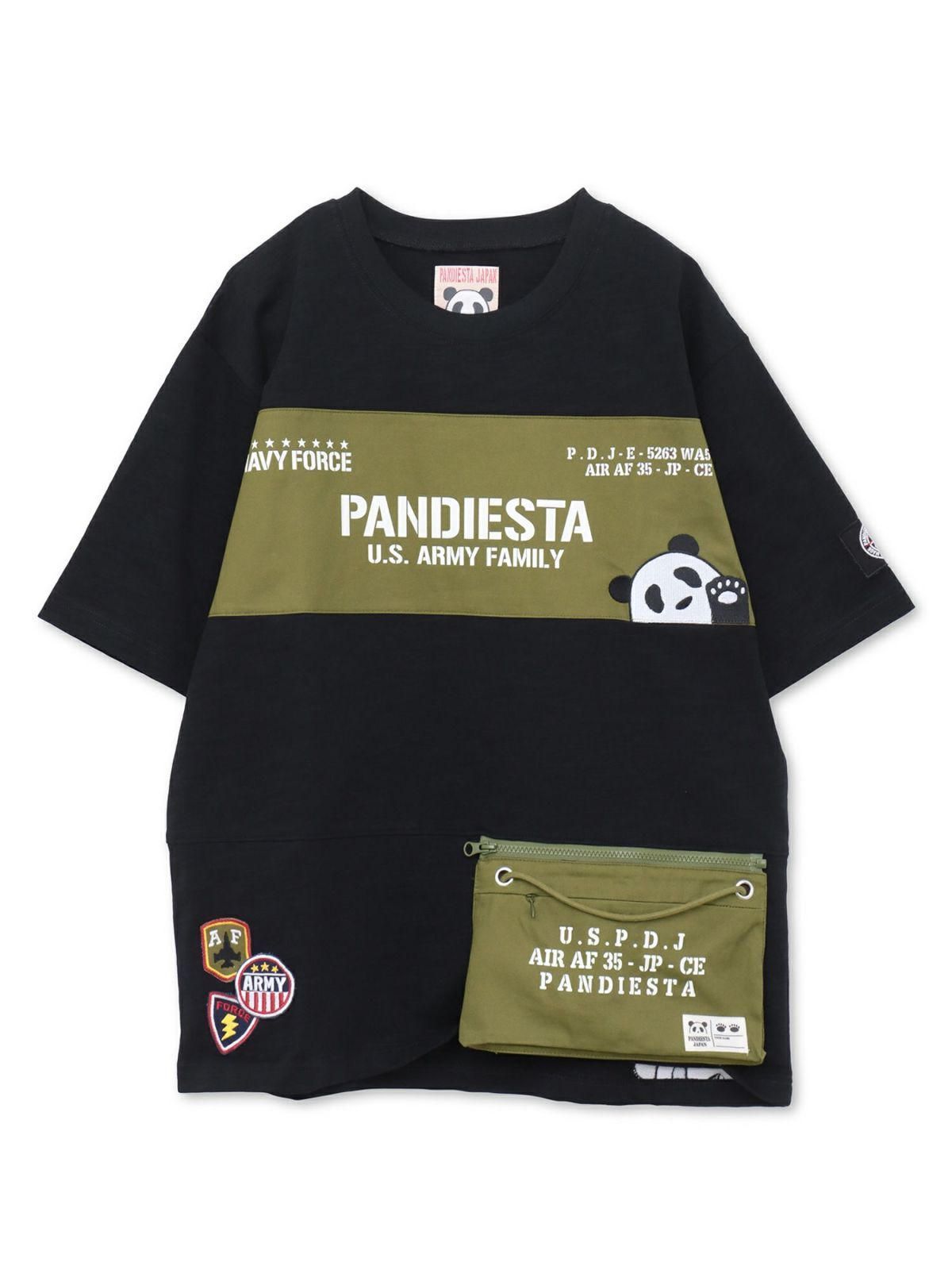 【PANDIESTA JAPAN】サコッシュ風ポケット付き ツイル切替Tシャツ