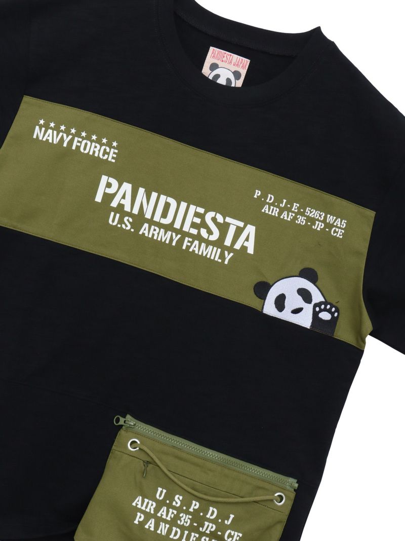 【PANDIESTA JAPAN】サコッシュ風ポケット付き ツイル切替Tシャツ