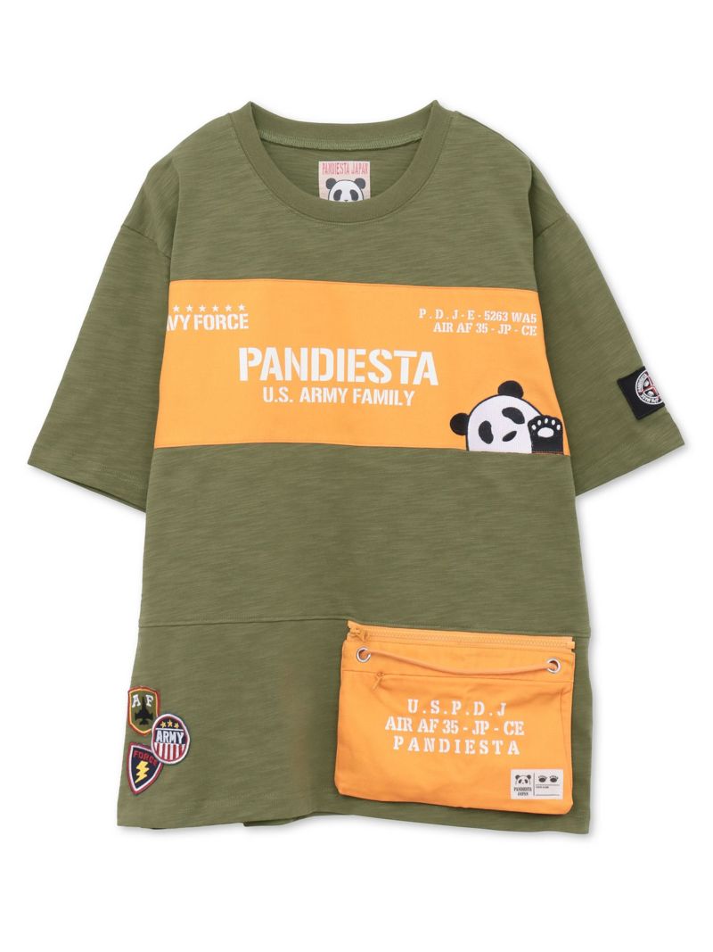 【PANDIESTA JAPAN】サコッシュ風ポケット付き ツイル切替Tシャツ