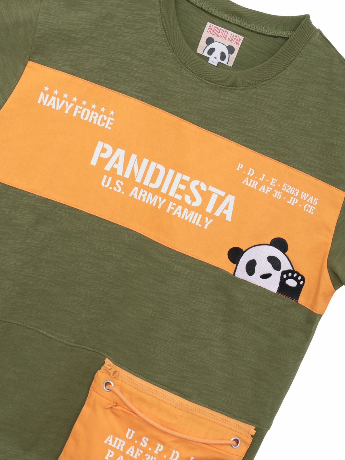 【PANDIESTA JAPAN】サコッシュ風ポケット付き ツイル切替Tシャツ