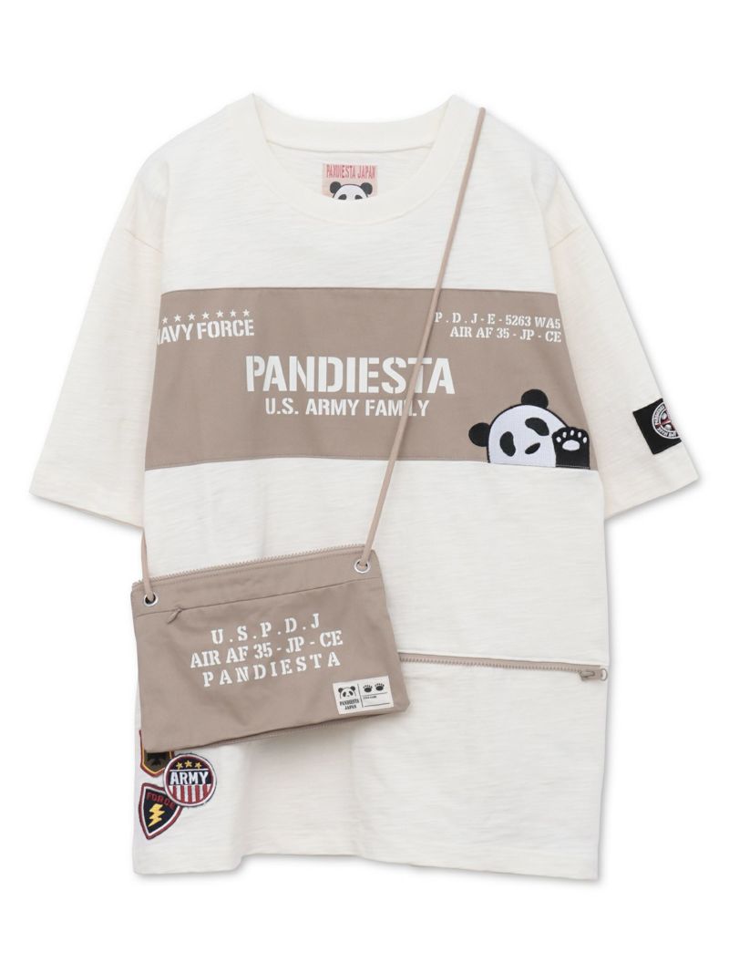 【PANDIESTA JAPAN】サコッシュ風ポケット付き ツイル切替Tシャツ
