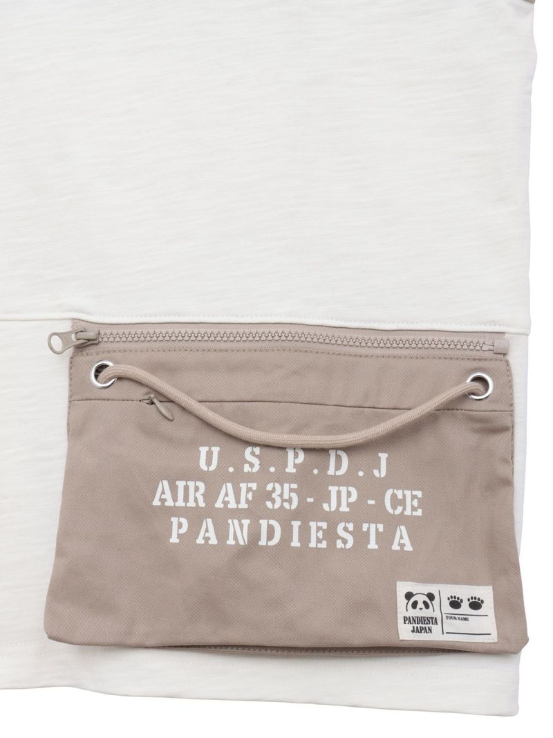 【PANDIESTA JAPAN】サコッシュ風ポケット付き ツイル切替Tシャツ