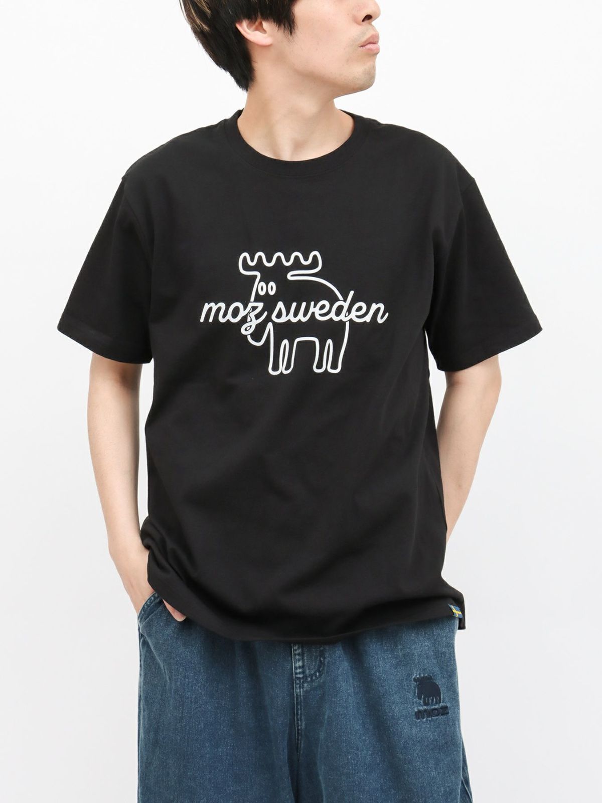 【moz】エルク線画プリントTシャツ〔別注〕