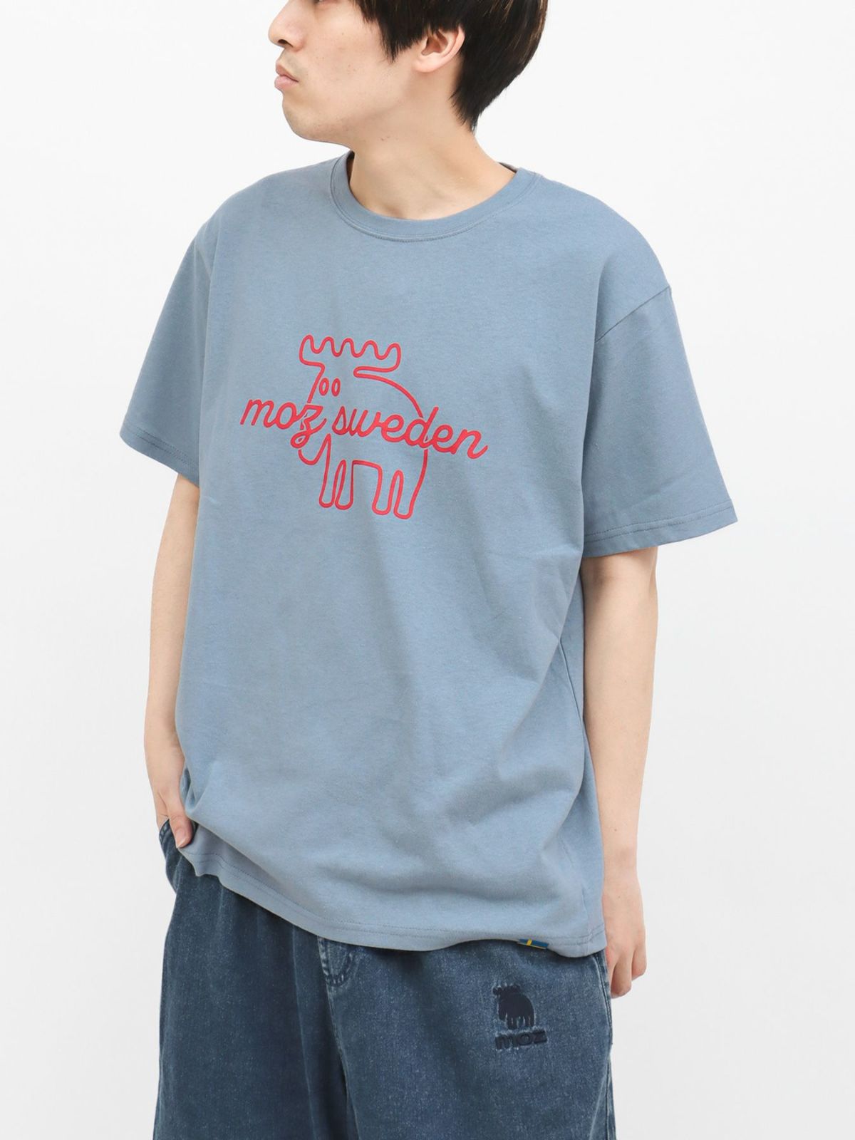 【moz】エルク線画プリントTシャツ〔別注〕