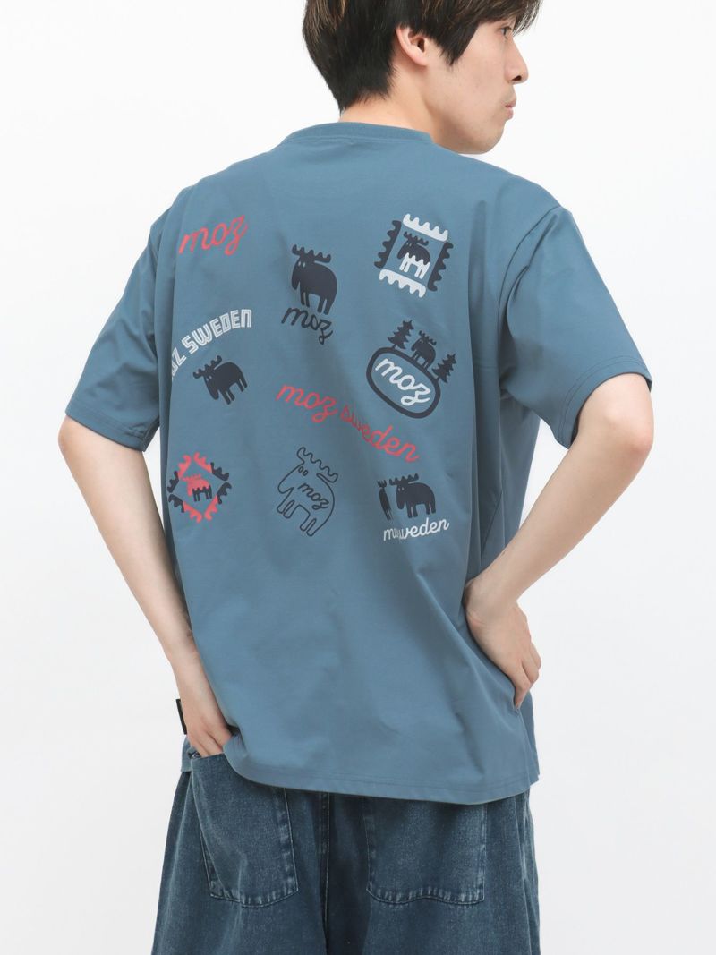 【moz】エルク ワンポイント刺繍バックプリントTシャツ〔別注〕