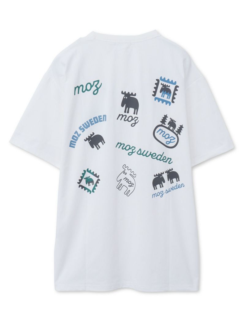 【moz】エルク ワンポイント刺繍バックプリントTシャツ〔別注〕