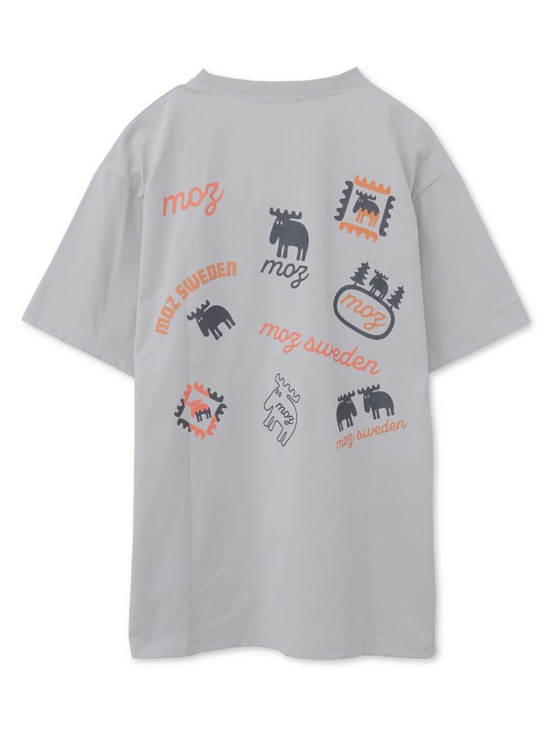 【moz】エルク ワンポイント刺繍バックプリントTシャツ〔別注〕
