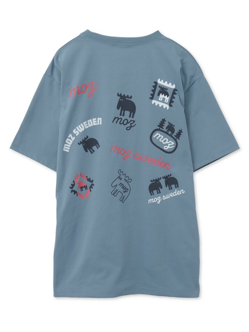 【moz】エルク ワンポイント刺繍バックプリントTシャツ〔別注〕