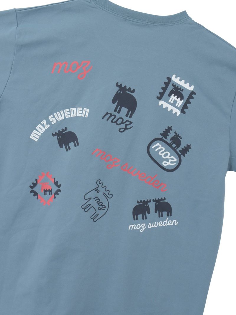 【moz】エルク ワンポイント刺繍バックプリントTシャツ〔別注〕