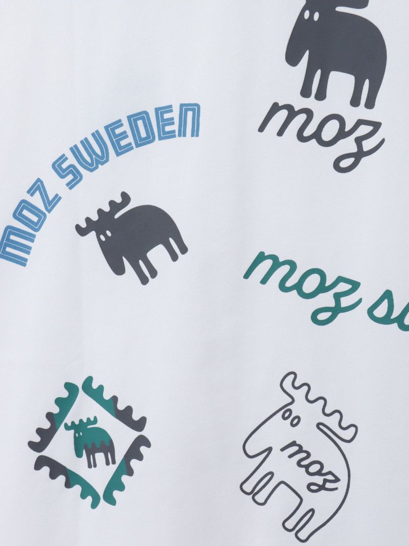 【moz】エルク ワンポイント刺繍バックプリントTシャツ〔別注〕