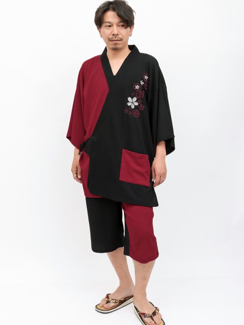【雅結】桜刺繍 楊柳素材リラックス甚平