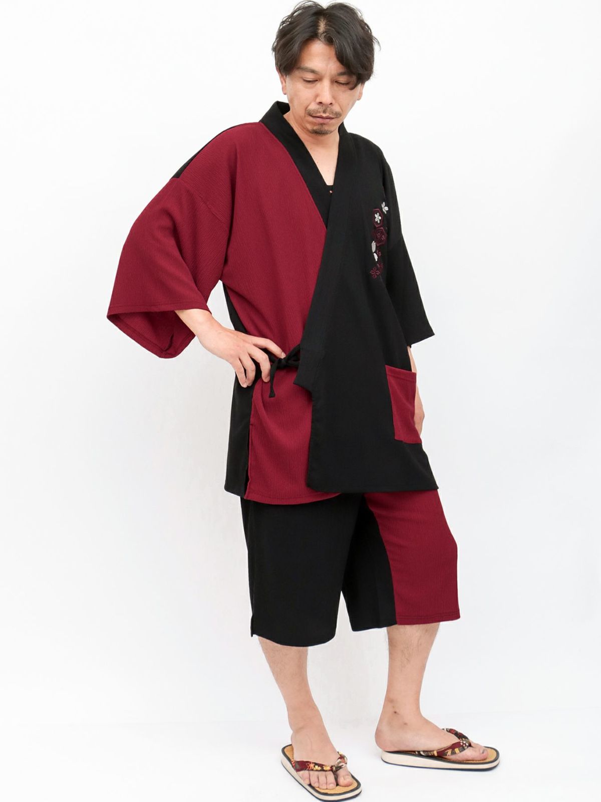 【雅結】桜刺繍 楊柳素材リラックス甚平