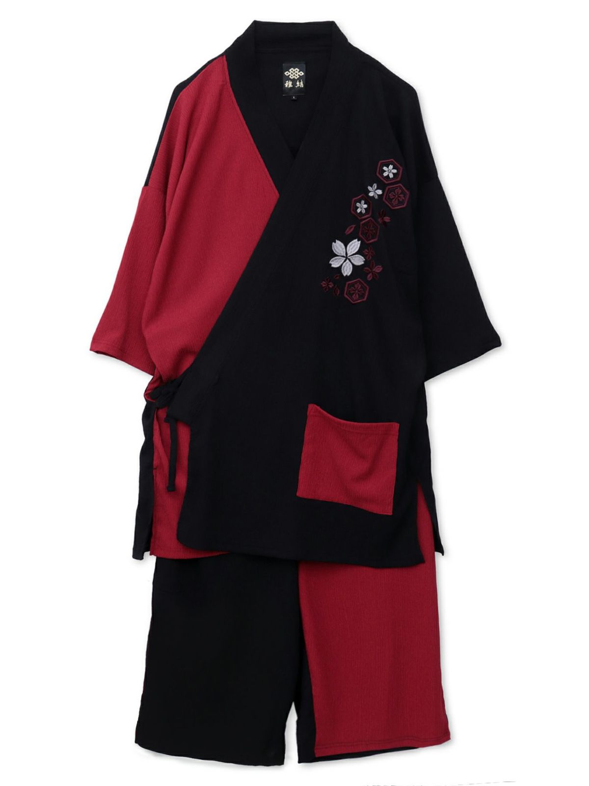 【雅結】桜刺繍 楊柳素材リラックス甚平