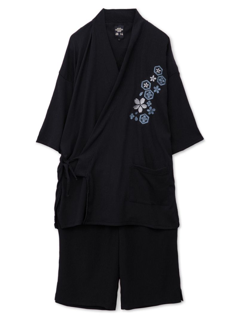【雅結】桜刺繍 楊柳素材リラックス甚平