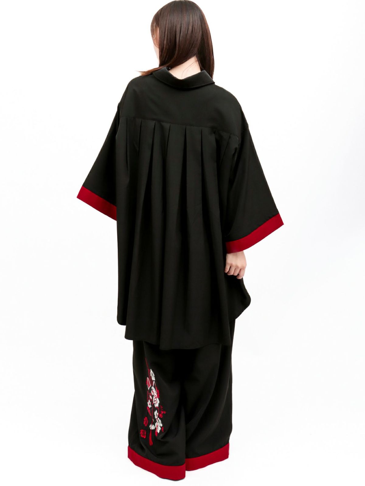 【雅結 -EN-】“狐面”総刺繍キモノスリーブ5分袖 変形シャツ