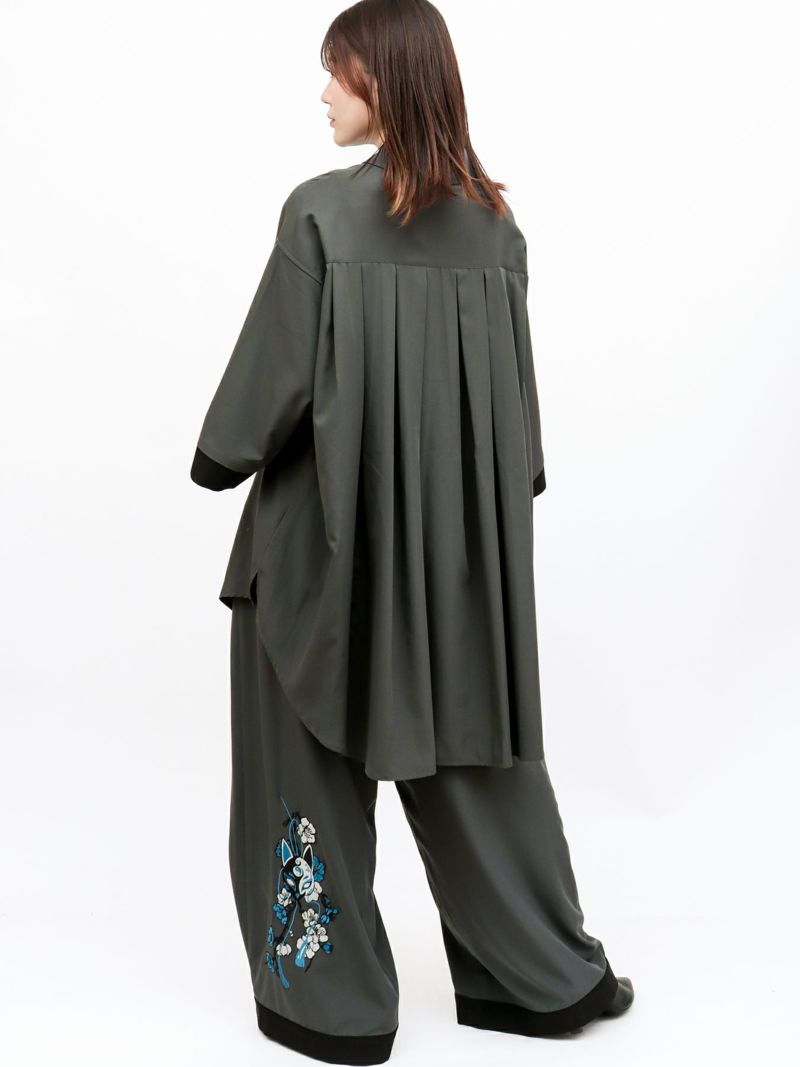 【雅結 -EN-】“狐面”総刺繍キモノスリーブ5分袖 変形シャツ
