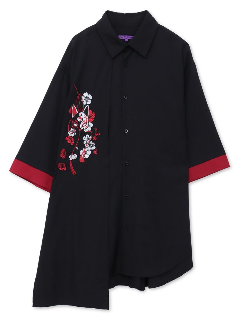 【雅結 -EN-】“狐面”総刺繍キモノスリーブ5分袖 変形シャツ