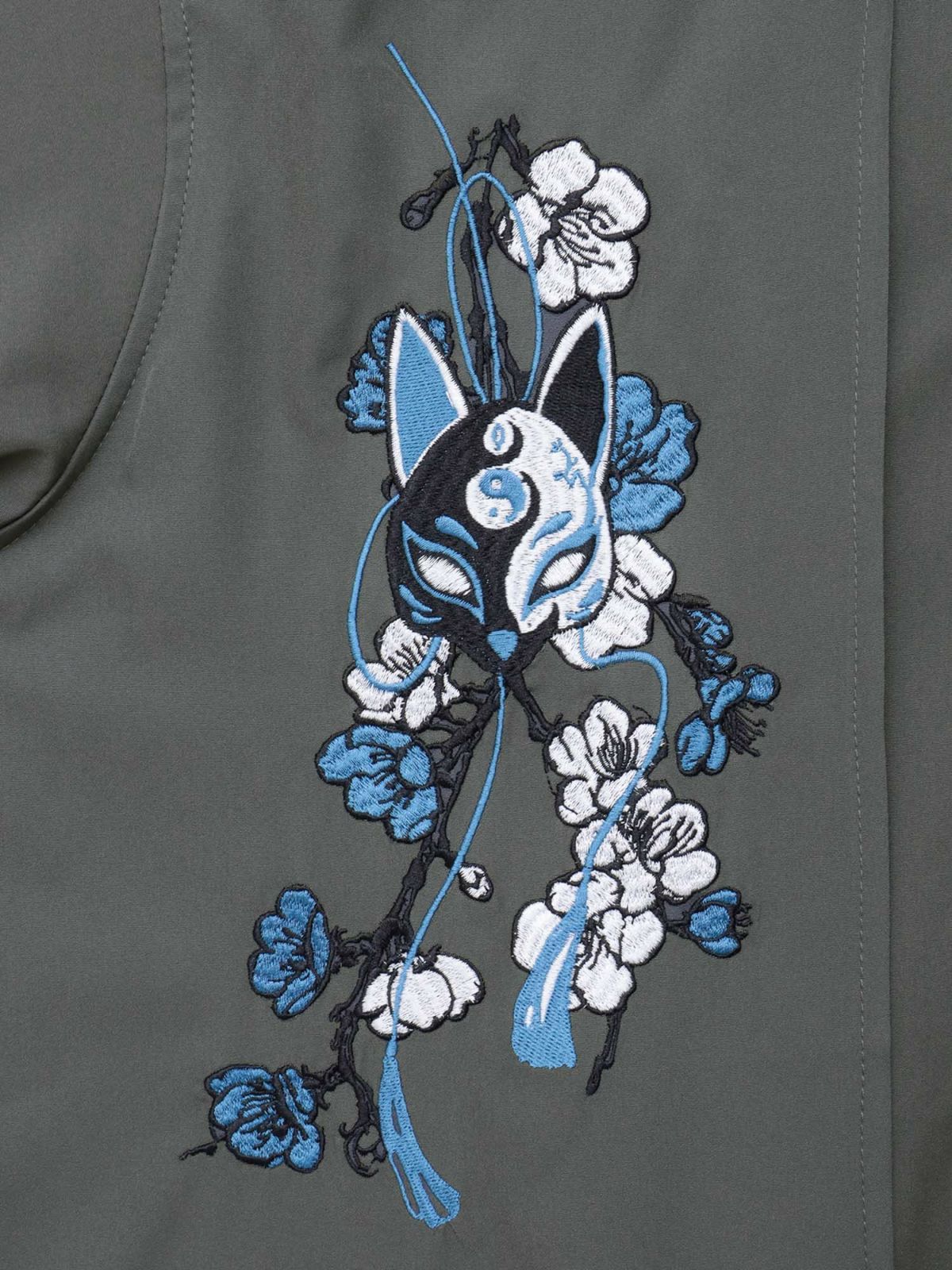 【雅結 -EN-】“狐面”総刺繍キモノスリーブ5分袖 変形シャツ