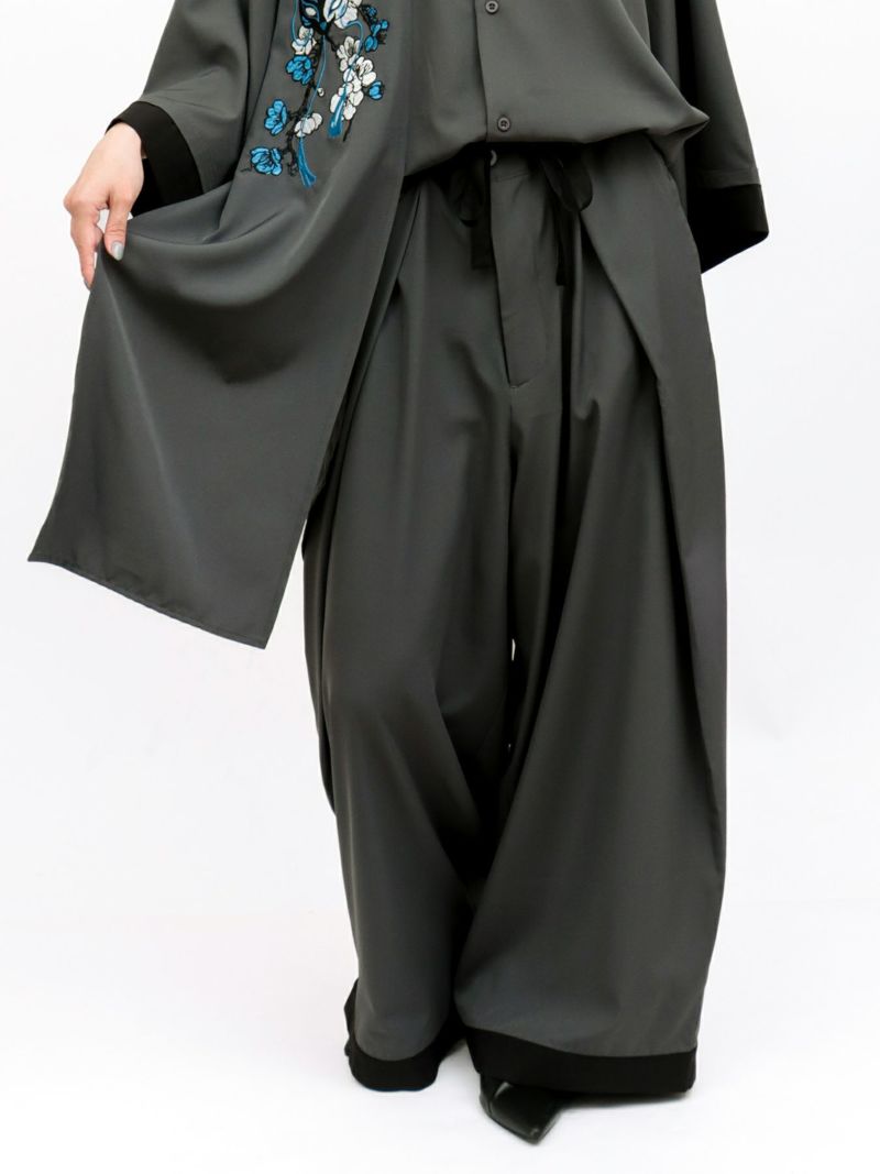 ≪24%OFF≫【雅結 -EN-】“狐面”総刺繍ハカマワイドパンツ≪返品・取寄