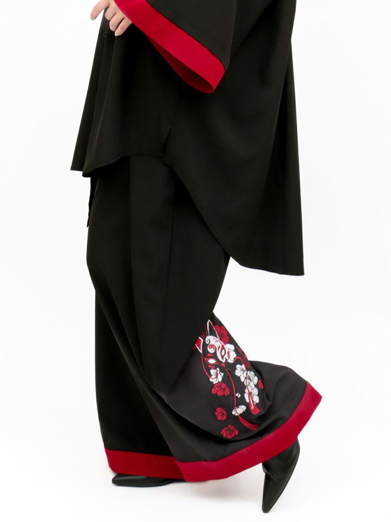 【雅結 -EN-】“狐面”総刺繍ハカマワイドパンツ