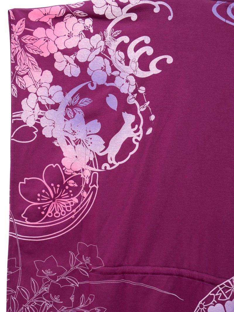 【錦】“眠り猫”グラデーションプリント 刺繍入りドルマンチュニック〔別注〕