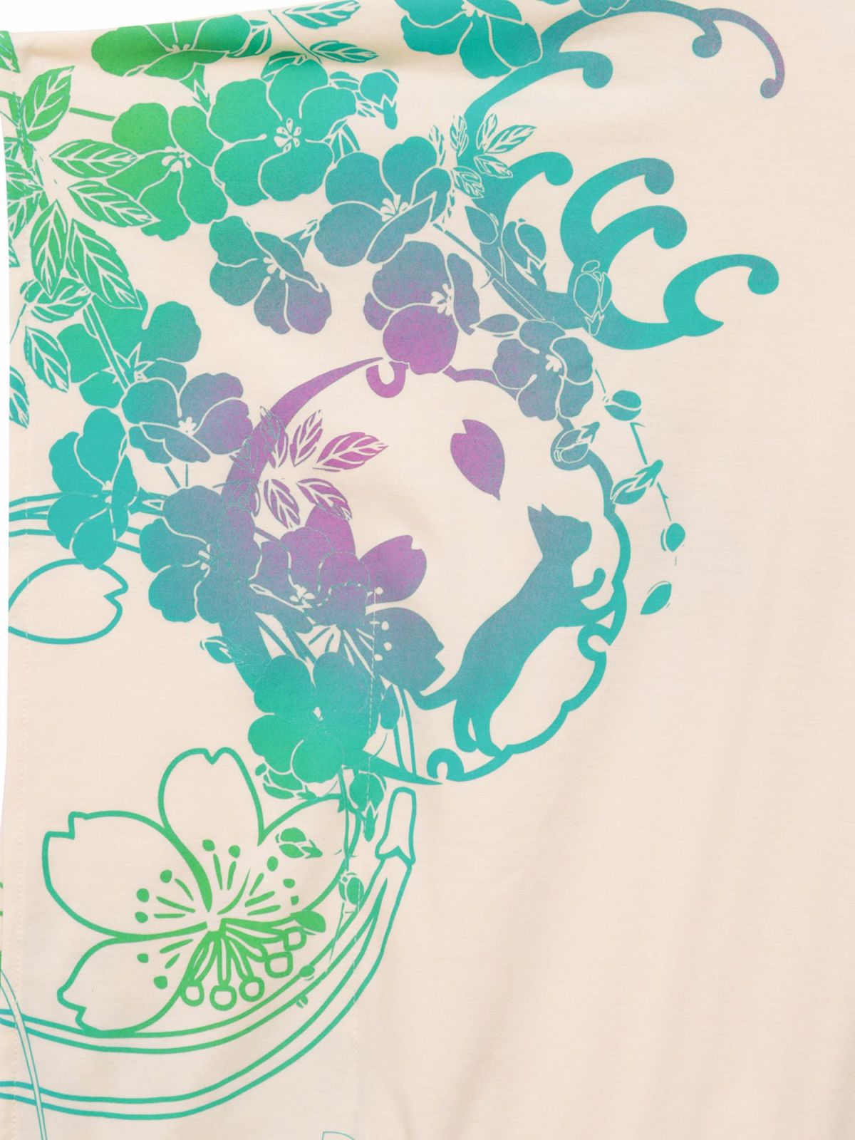 【錦】“眠り猫”グラデーションプリント 刺繍入りドルマンチュニック〔別注〕