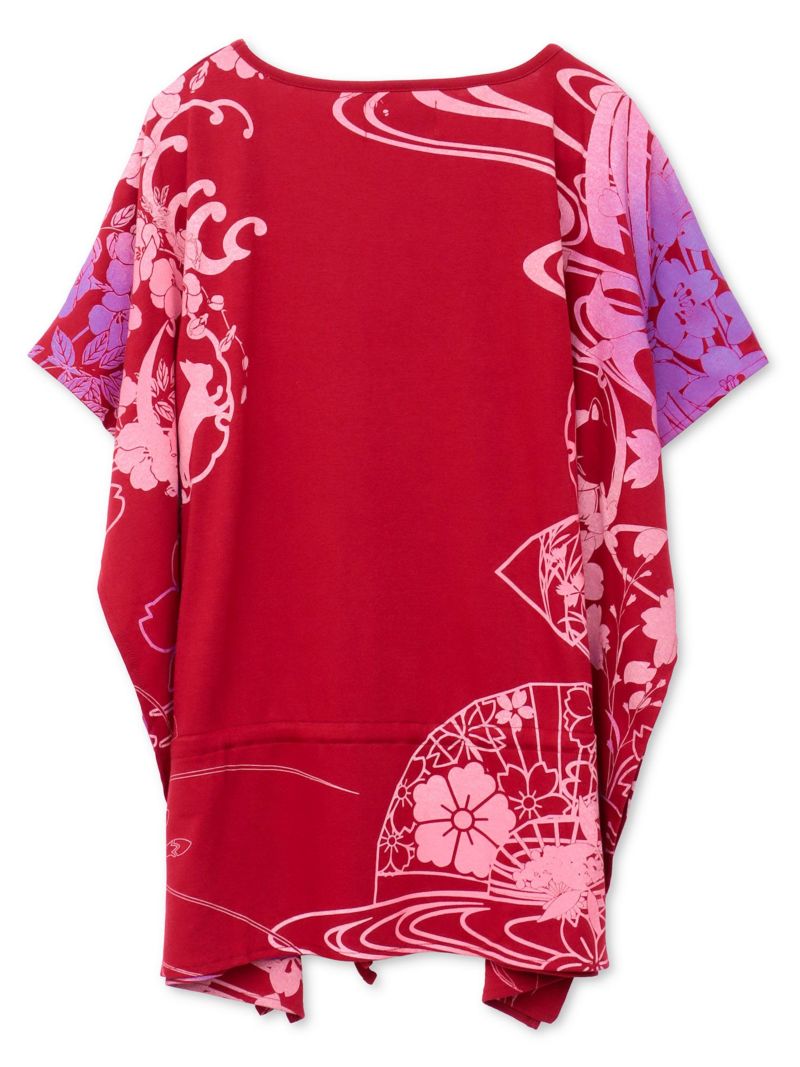 【錦】“眠り猫”グラデーションプリント 刺繍入りドルマンチュニック〔別注〕