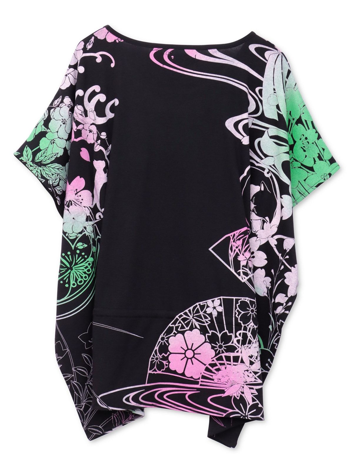 【錦】“眠り猫”グラデーションプリント 刺繍入りドルマンチュニック〔別注〕