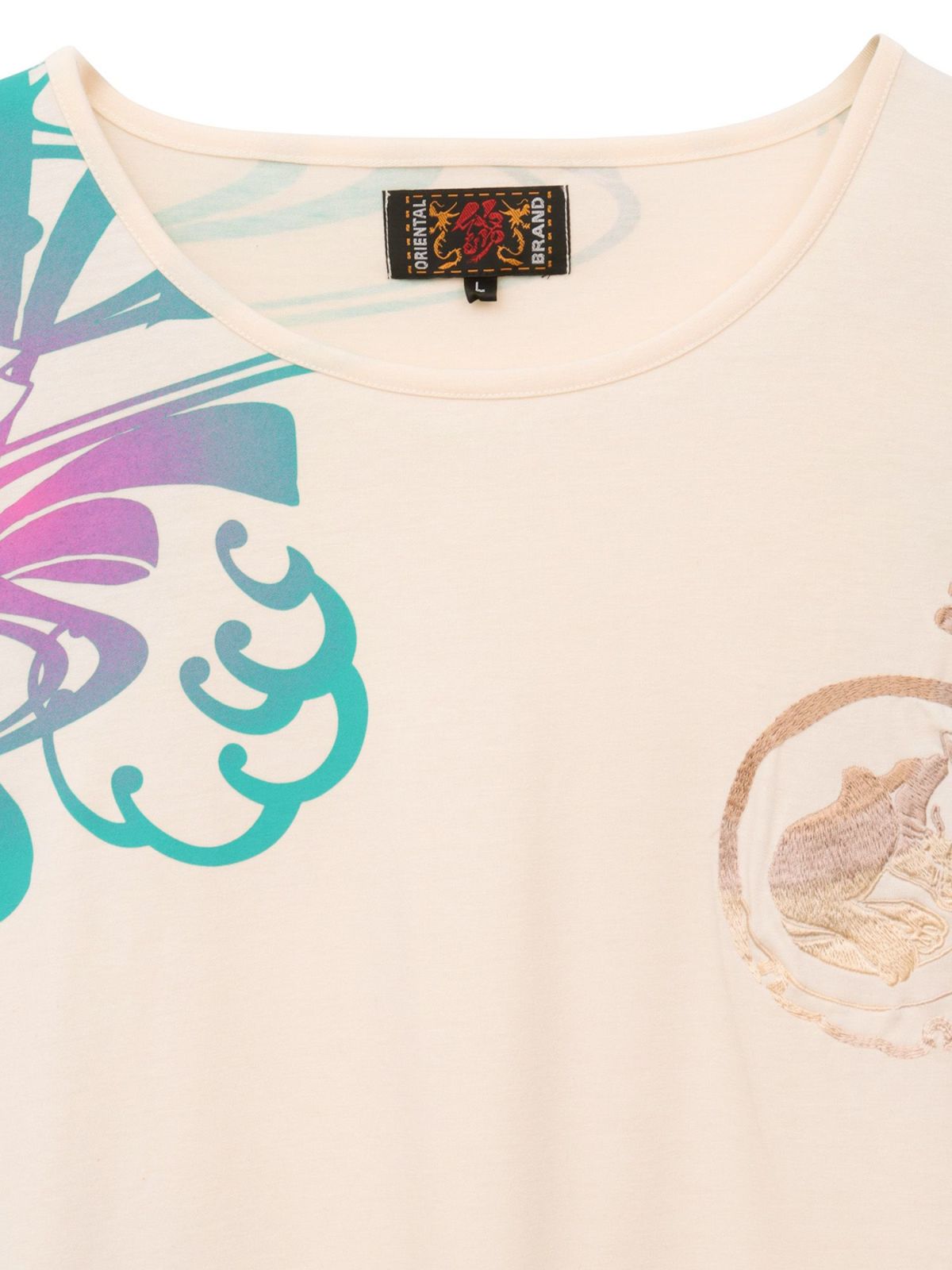 【錦】“眠り猫”グラデーションプリント 刺繍入りドルマンチュニック〔別注〕