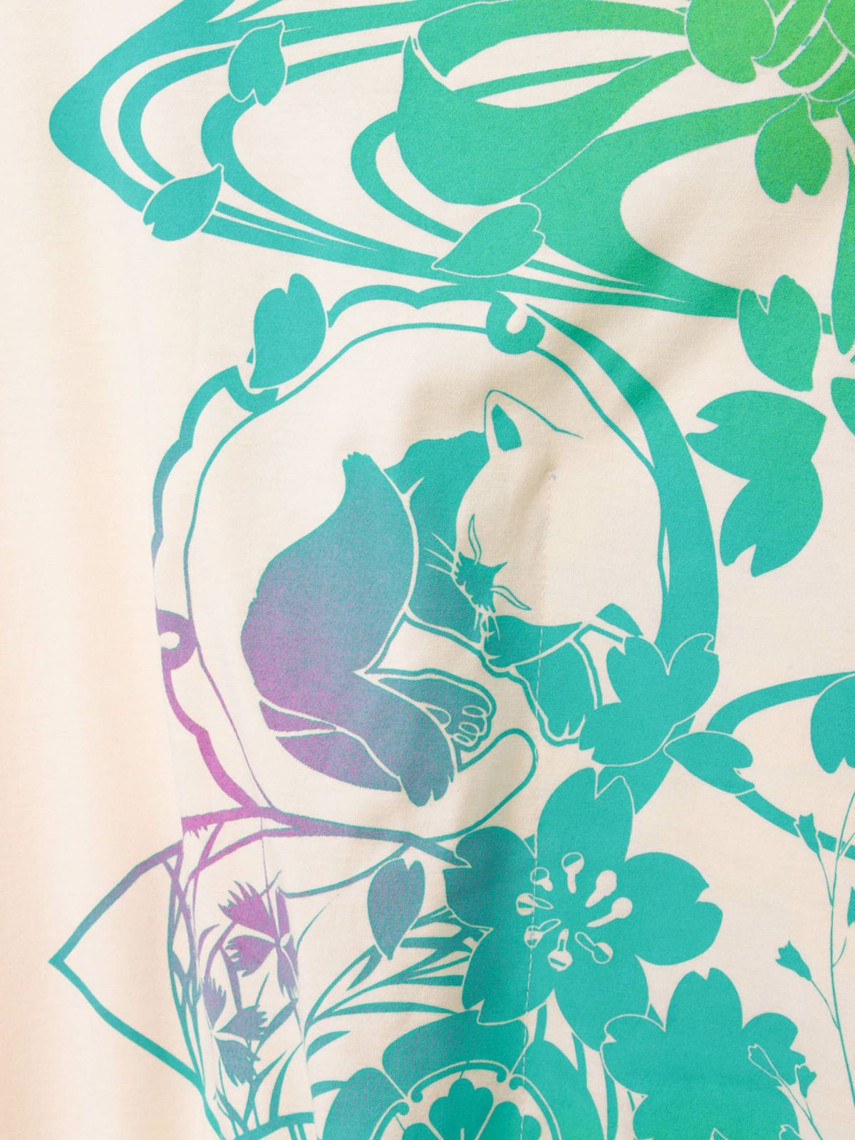 【錦】“眠り猫”グラデーションプリント 刺繍入りドルマンチュニック〔別注〕