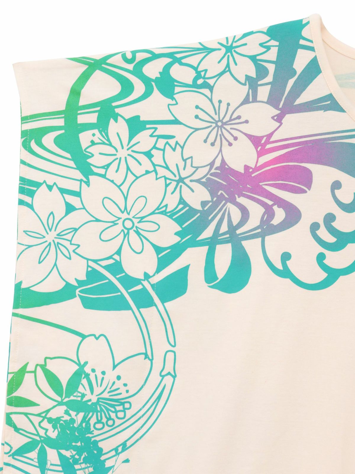 【錦】“眠り猫”グラデーションプリント 刺繍入りドルマンチュニック〔別注〕